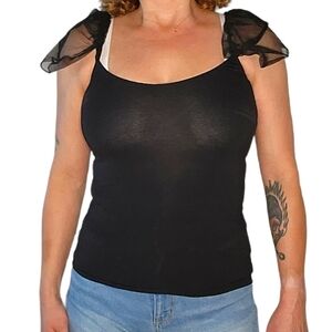 Zara Size 8 Black Ruffled Sleeve Tank Top Stretch